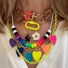 Style Année 80, Layering Necklaces, Rainbow Jewelry, Neon Rainbow, Funky Jewelry, Enamel Jewelry, Bijoux Diy, Mode Inspiration, Pricing Jewelry