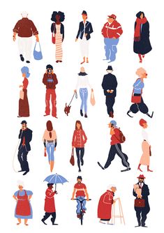 an image of people walking around in different outfits and clothes with umbrellas on their heads