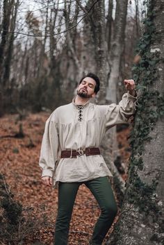 Bishop Sleeve Shirt, Medieval Clothing Men, Peasant Clothing, Medieval Outfit, Festival Outfits Men, Steampunk Pirate