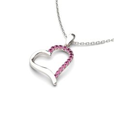 Simple and classic, this heart necklace makes an adorable gift for loved one. Heart is one of the most popular motifs in jewelry. It's always related with love. Crafted in sterling silver, the heart pendant is set with shimmering fancy pink stones. It will certain to show a sparkling and elegant look around your neck. Treat yourself or surprise her with this lovely piece.Carat Weight: 0.323 ctStone Size: 1.5 mmStone Type: Jeulia® StoneNumber of Stones: 17 Stone Shape: RoundStone Color: FuchsiaCh Fuchsia Necklace, Sapphire Heart Necklace, Heart Jewellery, Pink Stones, Sterling Silver Heart Necklace, Loving Heart, Jewelry Heart, Heart Shaped Jewelry, Necklace Heart