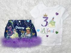 "Custom Princess Tiana birthday skirt with shirt. ANY CHARACTER or THEME can be done. Production time is now 3 WEEKS so please order in a timely manner. If you need it before 3 WEEKS, a \"Rush Order Fee\" is REQUIRED & does NOT include shipping. This option is listed on my shop & has to be added to your cart. *Please note that no outfit will look identical as these are custom made!" Princess And The Frog Birthday Outfit, Disney Princess Birthday Outfit, Skirt With Shirt, Princess Birthday Outfit, Princess Tiana Birthday Party, Toddler Birthday Outfit, Bday Outfits, Kid Birthday Outfits, Birthday Skirt