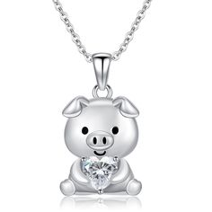 PRICES MAY VARY. Pig Pendant Necklace: A cute little pig holding an shining cubic zirconia. The pig symbolizes honesty, simplicity, wealth, good luck, and good luck. This pig gift is a way to express your love and blessings to your little princess and lover. Material : This pig necklace is made of hypoallergenic 925 sterling silver and cubic zirconia, will not harm your skin. Excellent polishing technology makes every detail smooth and bright. Elegant Size - Pig Pendant Size: 20.1*14mm(0.79*0.55 Month Birthstones, Pig Jewelry, Pig Necklace, Gifts Box, Daily Jewelry, Elegant Gifts, Cat Jewelry, Broken Chain, Pet Necklace