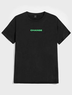 Elevate your street style with our Men's "Change" Letter Graphic Tshirt. Featuring a bold letter design, this shirt is perfect for making a statement. Made with quality materials, it offers both comfort and style. Upgrade your wardrobe and embrace change with this must-have piece. Color : Green Style : Casual Pattern Type : Letter, Marble Neckline : Round Neck Sleeve Length : Short Sleeve Sleeve Type : Drop Shoulder Length : Regular Fit Type : Loose Fabric : Medium Stretch Material : Knitted Fab Black Casual T-shirt With Lettering, Black T-shirt With Lettering For Streetwear, Trendy T-shirt With Lettering For Streetwear, Trendy Streetwear T-shirt With Lettering, Letter Design, Embrace Change, Fabric Medium, Green Fashion, Lettering Design