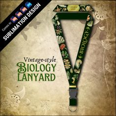 an advertisement for the vintage style biology lanyard with flowers and leaves on it's side