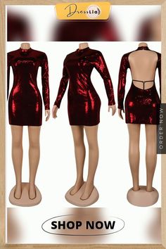 Sexy Sequin Backless Long Sleeve Nightclub Dress Club Bodycon Mini Dress, Stretch Mini Dress For Club And Party Season, Stretch Mini Dress For Club Party Season, Holiday Bodycon Mini Dress For Club, Holiday Stretch Bodycon Club Dress, Holiday Stretch Bodycon Dress For Club, Backless Mini Dress For Club Parties, Holiday Stretch Mini Dress For Club, Holiday Club Bodycon Mini Dress