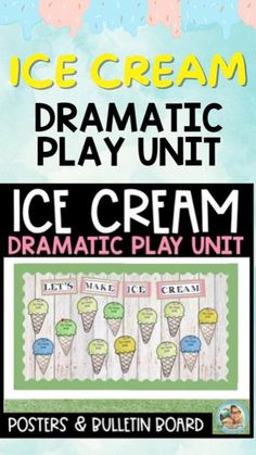 an ice cream play unit with the words ice cream on it and two pictures of ice cream