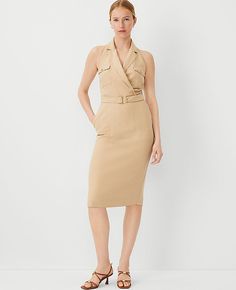 Elevate your wardrobe with the Ann Taylor Collared Sleeveless Sheath Dress, a perfect blend of sophistication and practicality. This dress is designed to make a statement wherever you go, from office meetings to weekend brunches.

- **Size:** 10
- **Color:** Baguette
- **Gender:** Female
- **Material:** Shell: 67% Lyocell, 18% Linen, 15% Viscose; Lining: 100% Polyester
- **Length:** 26" from natural waist
- **Features:** Notched lapel, sleeveless design, chest flap button pockets, self-tie D-rin Elegant Belted Dress With Pockets For Work, Fitted Collared Belted Dress For Work, Chic Belted Dress With Pockets, Fitted Summer Belted Dress With Pockets, Fitted Belted Dress With Pockets, Elegant Summer Belted Dress With Pockets, Sleeveless Spring Dress With Belt Loops, Sleeveless Summer Dresses With Belt Loops, Sleeveless Dress With Belt Loops For Spring