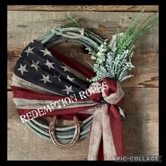 a wreath with an american flag tied to it and the words redemption ropes