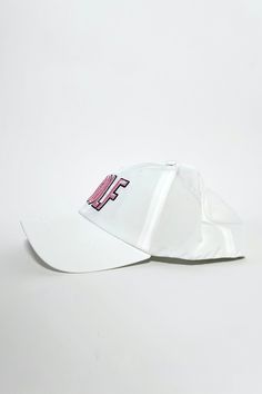 Golf Hat Color: White hat with Pink+Navy text Performance Tri Tech Moisture Wicking Unique Four-Way Stretch Sweatband Pukka Golf Hats, White Hat, Moisture Wicking, Navy And White, Golf, Navy, Hats, Pink, Color