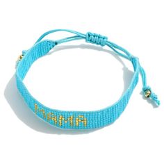 Seed Bead Mama Friendship Bracelet Layer And Stack It With Other Bracelets - Adjustable One Size Fits Most Adjustable Blue Bracelets With Gold Beads, Adjustable Blue Friendship Bracelets With Gold Beads, Adjustable Blue Beaded Friendship Bracelets, Blue Friendship Bracelets With Gold Beads As Gift, Adjustable Light Blue Beaded Bracelets With Tiny Beads, Blue Friendship Bracelets With Colorful Beads For Vacation, Blue Friendship Bracelets With Gold Beads, Casual Friendship Bracelets With Gold Beads, Blue Bracelets With Tiny Beads For Parties