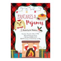 a christmas party flyer for pancakes and pajamas