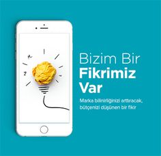 a cell phone with a yellow light bulb on it's screen and the text bizm bir fikrimiz var