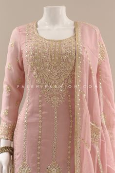 Ravishing attire to enhance your beauty. Be an angel and create and establish a smashing influence on anyone by wearing this light pink gharara outfit from palkhi fashion. Soft silk Top and palazzo pants highlighted with appealing embroidery, stones, resham, sequin weaving work, and handwork. Work enriched with enchanting & neat quality. A soft silk embroidery work dupatta accompanies this suit. Pink Gharara, Top And Palazzo Pants, Embroidery Stones, Palkhi Fashion, Indian Designer Outfits, Silk Embroidery, Embroidery Work, Palazzo Pants, Embroidered Silk