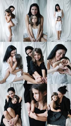 multiple pictures of two women hugging each other