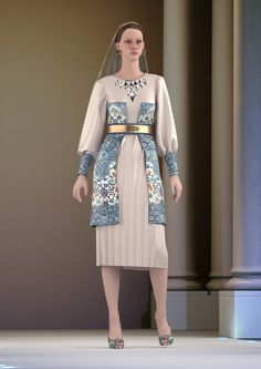 This is a digital design with Clo3d program of a midi gown with Iranian culture and patterns.she is called sheyda :) I hope you enjoy it, I will be happy to comment your opinion about my work. Clo 3d Fashion Design, Clo3d Patterns, Clo 3d Fashion, Iranian Dress, Iranian Culture, Midi Gown, Clo 3d, Midi Gowns, Iranian Fashion