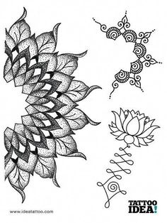 an ink drawing of leaves and flowers on white paper with the words tattoo idea written in black