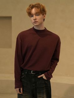 Composition : POLYESTER 68% / COTTON 15% / RAYON 15% / SPANDEX 2%Country of Origin : KOREA Classic Burgundy Fall Top, Casual Burgundy Turtleneck Sweater, App Making, Boy Fits, Character Inspiration, Hair Cuts, Composition, Top Outfits, Spandex