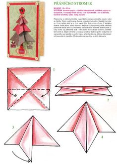 the instructions for how to make a paper origami christmas tree and other decorations