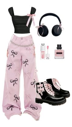 Black and pink outfit inspo | small top big pants outfit Small Top Big Pants Outfit, Small Top Big Pants, Big Pants Outfit, Black And Pink Outfit, Big Pants, Fasion Outfits, Cute Dress Outfits, Casual Day Outfits