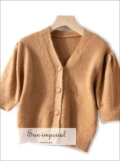 Brown Women Short Sleeve Knitted Cardigan Single Breasted Sweater top Office Wear Outfit, Imperial Fashion, Casual Office Wear, Computer Sleeve, Brown Women, Women Outfit, Short Sleeve Cardigan, Solid Clothes, Knitted Cardigan