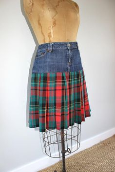 ||  Details  ||This lovely Denim/Tartan skirt would make a wonderful addition to your closet for the end of summer and transition into fall. Throw some tights underneath it and it will even take you through the winter!This piece has been cleverly handmadeMaterial: Denim/Tartan PlaidMannequin Is A Size 10 Us or 12 UKFor More Accurate Measurements See Below..Note Measurements Have Been Taken With Garment Lying On A Flat Surface With No Stretch Applied to Fabric (Unless Otherwise Stated) . .Measure Punk Skirt, Vintage Denim Skirt, Tartan Skirt, Jean Vintage, Recycle Jeans, Material Girl, Plaid Mini Skirt, Lazy Day, Girls Denim