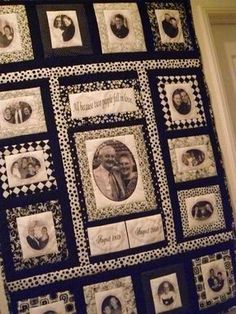 a quilt with pictures of people on it