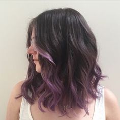 Purple Hair Highlights Aesthetic, Back Of Hair Dyed Purple, Hair Color Ideas Underneath Colour Purple, Aqua Balayage Hair, Dyed Hair Purple Highlights, Short Hair With Purple Streaks, Medium Brown And Purple Hair, Fuschia Highlights Brown Hair, Purple Peekaboo Balayage