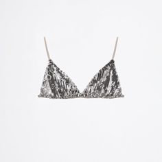 Zara Silver Sequin Bra - Size Large - Nwt *Size : Approximately 36c Bra Size Final Sale No Returns Happy Shopping Poshers !!! Xo Silver Bralette, Black Lace Corset Top, Sequin Bra, Black Lace Corset, Lace Corset Top, White Bralette, Floral Bra, Leather Corset, Triangle Bralette