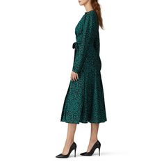 Green animal print crepe (100% Polyester). Wrap. Long sleeves. V-neckline. Fully lined. 49" from shoulder to hemline. Imported. Green Animals, Printed Wrap Dresses, Star Spangled, Rent The Runway, Green Print, Dress First, Green Dress, Wrap Dress, Animal Print