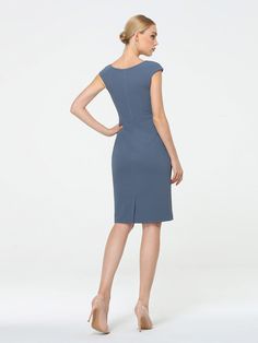 Fitted Light Blue Knee-length Bodycon Dress, Light Blue Fitted Knee-length Bodycon Dress, Fitted Light Blue Bodycon Dress, Knee-length, Fitted Casual Dress For Business Casual, Fitted Business Casual Dress, Fitted Bodycon Dress For Spring, Spring Office Wear Bodycon Dress, Blue Summer Dress For Office Wear, Blue Summer Office Dress