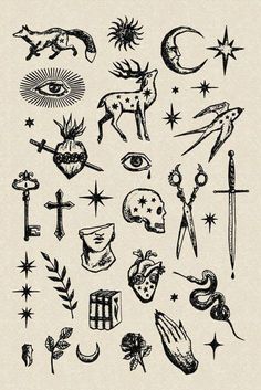 an old fashioned tattoo design with various symbols