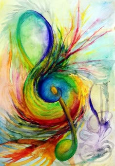 an abstract painting with colorful colors and swirls on the bottom, in white background