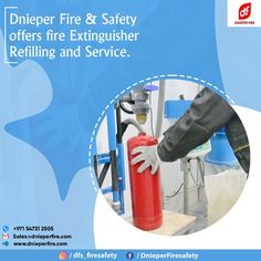 a fire extinguisher is refilling and service flyer with an image of a hand reaching for a fire extinguisher