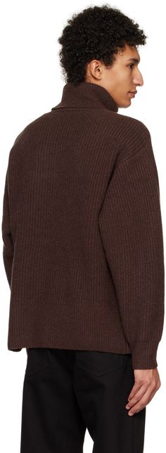 Rib knit wool turtleneck. Supplier color: Chocolate brown Brown Turtle Neck Outfit Men, Mens Brown Turtleneck Outfit, Oversized Brown Turtleneck, Brown Knitted Long Sleeve Turtleneck, Brown Knit Long Sleeve Turtleneck, Wool Turtleneck, Rib Knit, Turtle Neck, Women Wear