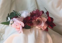 Headband flower crown. Satin wrapped decorated with silk flowers and trailing ribbon Silk Flower Crown, Headband Flower, Handmade Headbands, Silk Flower, Wedding Hair Accessories, Flower Crown, Silk Flowers, Wedding Accessories, Etsy Accessories