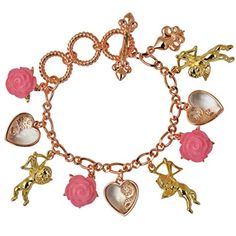 Ritzy Couture Cupids And Romance Pink Adjustable Charm Bracelet - Rose Gold/Gold Nothing Whispers "Love" Like Cupids And Arrows. When You're Wearing A Romantic Fashion Accessory Like This One, Get Ready For Endless Compliments And Praise From Those You Love! On This Rose Gold Charm Bracelet With Goldtone, You’ll Find Three Cupids, Three Glass Crystal Hearts, And Three Cast Resin Pink Roses For An Exceptional And Elegant Look. Use The Adjustable Toggle Clasp And Any Of The Three Rings To Find Tha Rose Gold Charm Bracelet For Valentine's Day Party, Charming Pink Jewelry For Party, Charming Pink Party Jewelry, Rose Gold Charms, Bracelet Rose Gold, Romantic Fashion, Heart Shaped Jewelry, Three Rings, The Ritz