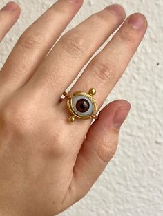 These handmade gold eye ring is made of brass, a light and comfortable material to wear. It's an ideal choice if you are looking for original rings for yourself or for a Birthday, Christmas or Valentine's Day gift to surprise someone else. * Features: - Material: brass - Color: golden - Weight: 3,5 grams (0.12 ounces). - Custom size Orders are delivered carefully packaged so that they arrive at your home in perfect conditions. You also have the option to have them gift wrapped and include a pers Original Rings, Cottagecore Fits, Protection Ring, Golden Eyes, Protection Amulet, Gold Eyes, Eye Ring, Ring Boho, Amulets