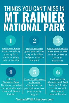 the national park info sheet for things you can't miss in mt rainier national park