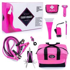 PRICES MAY VARY. PINK ESSENTIAL EMERGENCY ROADSIDE KIT– Stay safe and stylish with the Pretty Pink Roadside Kit. Be prepared for common roadside mishaps with this tough and rugged car emergency kit for women. Be ready for everything from a dead battery to low tire pressure, all with this fabulous pink set. IT’S ALL STARTS WITH A GREAT BAG – A standard roadside kit remains in a car for years on end, being bumped, squished, and moved around all the time, so a quality carry bag is an absolute neces Cars Essentials, Roadside Emergency Kit, Pink Car Accessories, Pink Tools, Car Emergency Kit, Safety Kit, Teen Driver, Car Accessories For Girls, Girly Car