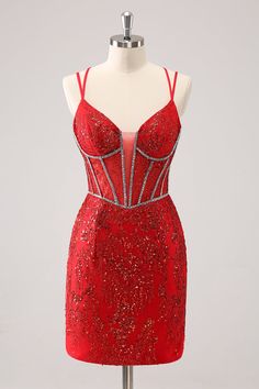 Glitter Dark Green Corset Spaghetti Straps Short Tight Homecoming Dresses Red Dress With Spaghetti Straps And Corset Back, Red Spaghetti Strap Dress With Corset Back, Glamorous Red Evening Dress With Spaghetti Straps, Red Evening Dress With Spaghetti Straps And Fitted Bodice, Fitted Glitter Dress With Spaghetti Straps, Red Spaghetti Strap Dress For Prom, Homecoming Evening Dress With Spaghetti Straps For Party Season, Red Spaghetti Strap Evening Dress For Prom, Red Spaghetti Strap Evening Dress With Fitted Bodice