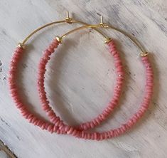 These are the cutest Super lightweight, you can't even tell you have them on! Large 50mm hoops with tiny rose pink shell beads. Hypoallergenic Pink 14k Gold Filled Jewelry, Pink Hoop Earrings For Everyday, Small Pink Hoop Earrings For Everyday, Pink Small Hoop Earrings For Everyday, Handmade Pink Jewelry For Everyday Wear, Hypoallergenic 14k Gold Filled Pink Jewelry, Handmade Pink Everyday Jewelry, Small Pink Hoop Earrings Nickel Free, Dainty Pink Hoop Jewelry