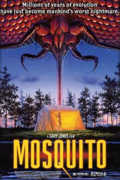 the movie poster for mosquito, which features an image of a giant insect and a tent