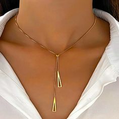 Details Perfect For Everyday Look Length: Adjustable 13” To 20” Inches Lariat Necklace 14k Gold Filled Not Tarnish Style: Modern & Chic Shipping In 1 Day Condition: Brand New Free Shipping Womens Necklaces Gold Jewelry, Stainless Steel Necklace For Women, Modern Gold Jewelry Necklaces, Modern Accessories Jewellery, Woman With Jewelry, Amazing Necklaces, Y Necklace Gold, Gold Bridal Jewelry, Best Jewellery Design