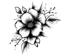 a black and white flower tattoo design