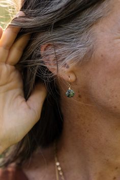 The perfect dangle earrings for the Tranquil Gardens Collection. This artisan design rests at approximately 1" from gold filled ear wires. Matte Gold Plated Brass (nickel and lead-safe) African Turquoise 1", with gold filled ear wires We hand select our natural materials, thus there may be slight variations in color and/or size that will not detract from the overall aesthetic Our unique handcrafted designer jewelry for women is made in America, each design created individually in our personal de Artisan Teardrop Earrings With Lever Back Ear Wires, Artisan Drop Earrings With Lever Back Ear Wires, Turquoise Dangle Jewelry With French Hook, Turquoise Jewelry With French Hook For Gift, Adjustable Teardrop Jewelry With French Hook, Artisan Hypoallergenic Everyday Jewelry, Everyday Artisan Hypoallergenic Jewelry, Floyd Va, Silver Gold Earrings