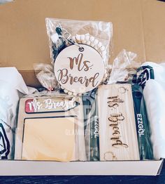 a box filled with assorted items for the bride's wedding day and bridal