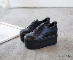 Lasaky - Stylish Platform Sneakers with Thick Sole and Increased Insole for Casual Wear - Genuine Leather Low-top Sneakers with Lace-up Design White Platform Sneakers, Platform Shoes Heels, White Casual Shoes, Casual Leather Shoes, Sole Sneakers, Conversion Chart, Black Platform, Casual Design, Casual Lace