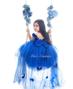 Elegant Blue Princess Dress For Baptism, Elegant Blue Dress For Birthday, Elegant Blue Birthday Dress, Elegant Blue Tutu Dress For Wedding, Royal Blue Princess Party Dress, Blue Princess Ball Gown Dress, Blue Princess Style Ball Gown Dress, Blue Gown For Dress-up, Blue Ball Gown Pageant Dress