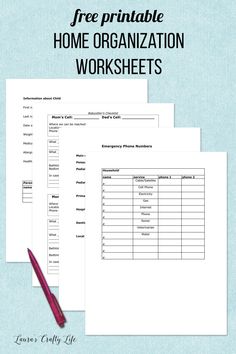 the free printable home organization worksheets are on top of each other,