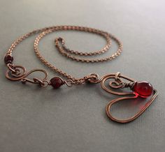 Heart copper necklace with red Czech glass teardrop on chain Red Heart Pendant, Necklace Friendship, Silver Ear Climbers, Work Necklaces, Friendship Necklace, Diy Jewlery, Necklace Love, Swirl Earrings, Friendship Necklaces